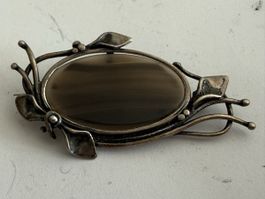 Schöne antike Jugendstil Brosche Silber 935 mit Achat
