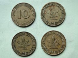 Deutschland - 4x 10 Pfennig 1950 D-F-G-J komplett