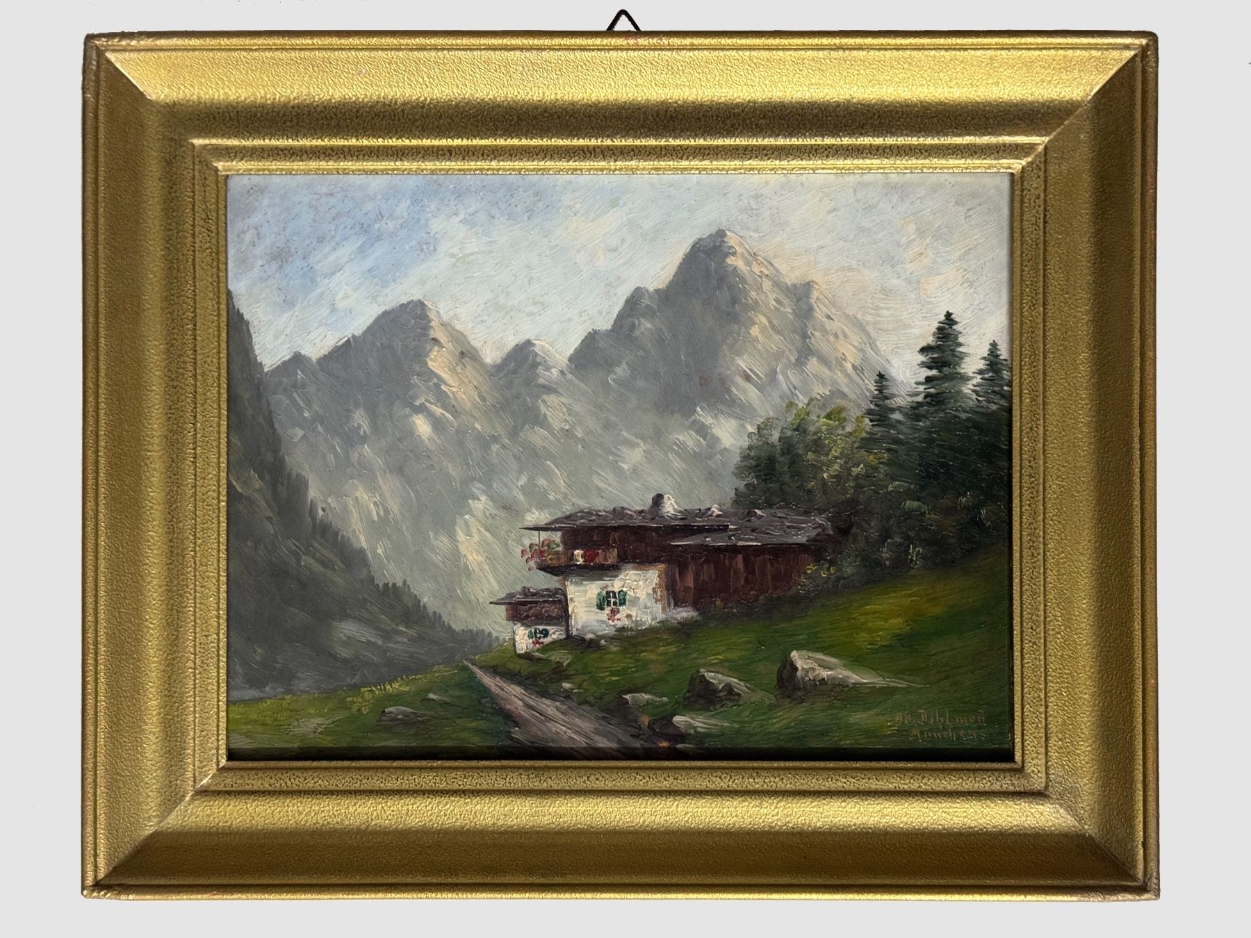 Dipinti: Bergpanorama mit Bauernhof – Usato da Domat/Ems venduto da ren_5859