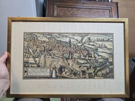 Historische Stadtansicht St. Gallen Holzschnitt gerahmt 