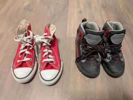 2 Paar Schuhe, Grösse 29, Converse rot und Wanderschuhe 