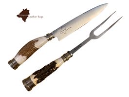 Tranchierset mit Fleischmesser und Fleischgabel Hirschgeweih