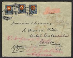 1921, J20(3x) Briefhülle, Porto 1.20, Brief n. Kairo (15543)