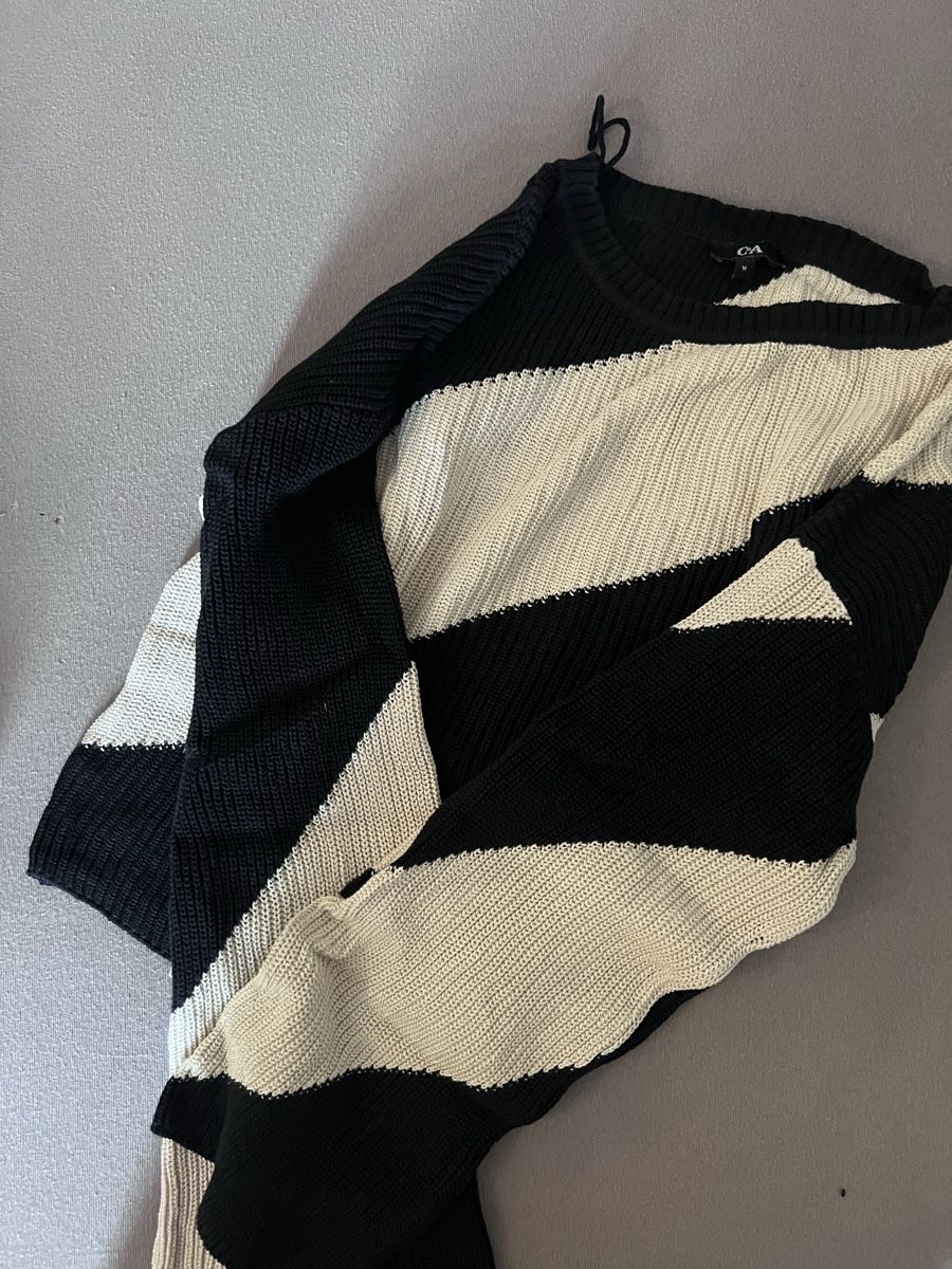 C&A Maglioni & Felpe: C&A Strickpullover Gr. M, schwarz-weiss gestreift – Nuovo (secondo la descrizione) da Eiken venduto da Lera.24