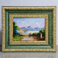 H. SANTINI - "Naples avec le Vésuve" huile sur toile panneau