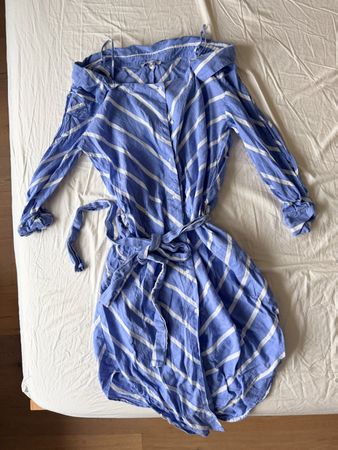 MAJE off shoulder Kleid gestreift blau weiss size 2