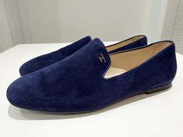 TOD’S Slipper / Smoking Slippers Veloursleder Blau Gr. 37