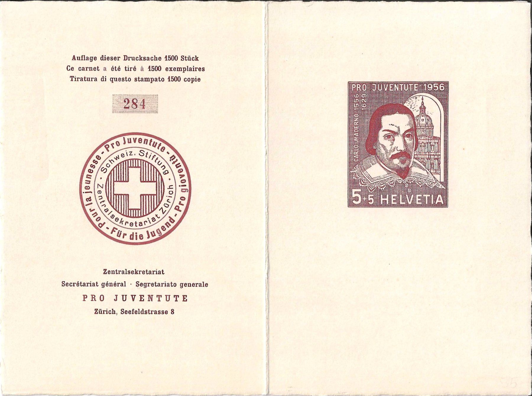 Tutti i francobolli: Folder Pro Juventute 1956 – Usato da Zürich venduto da Philacat11