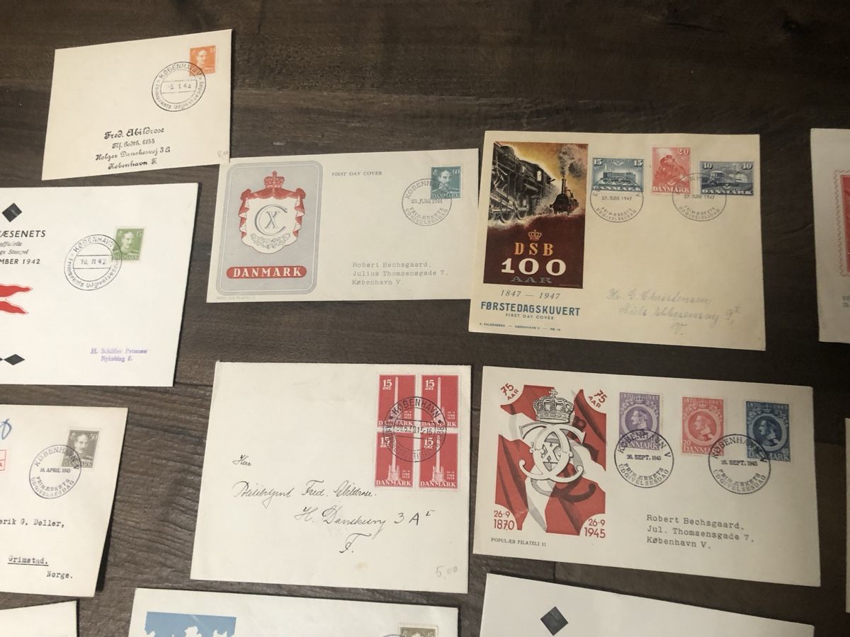 Tutti i francobolli: 13 rare FDC DENMARK 1938-1947 – Usato da Lufingen venduto da Rac0 8