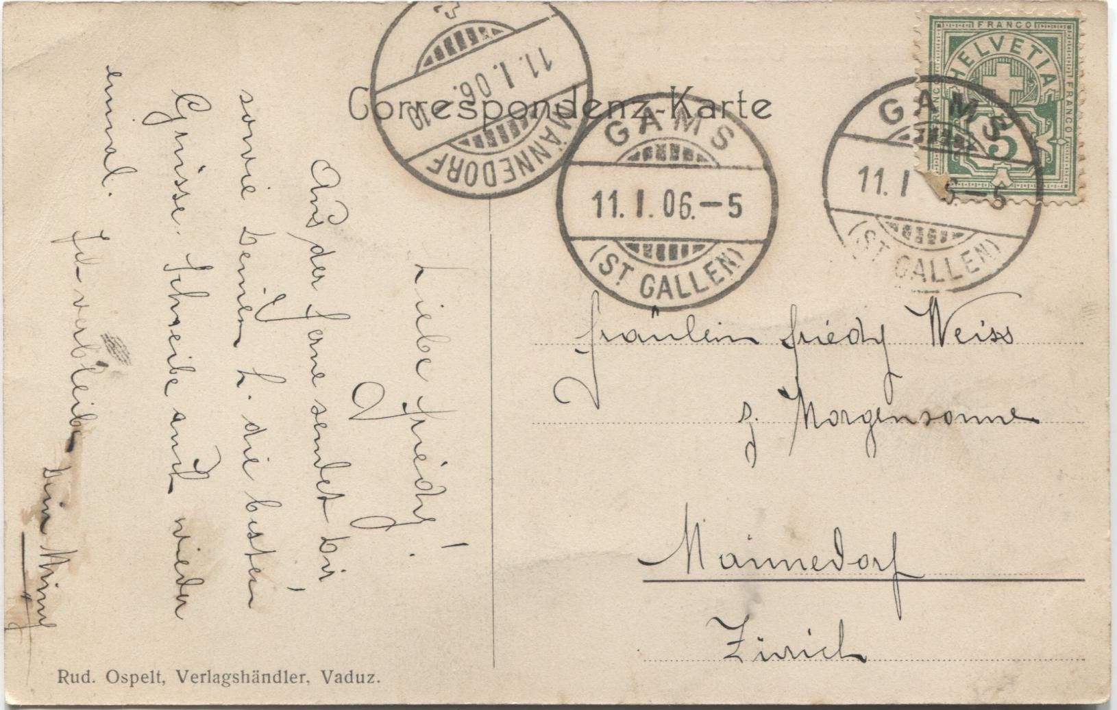 Ansichtskarten: GAMS SG 1906 – Gebraucht aus Wil SG von Clanx 1
