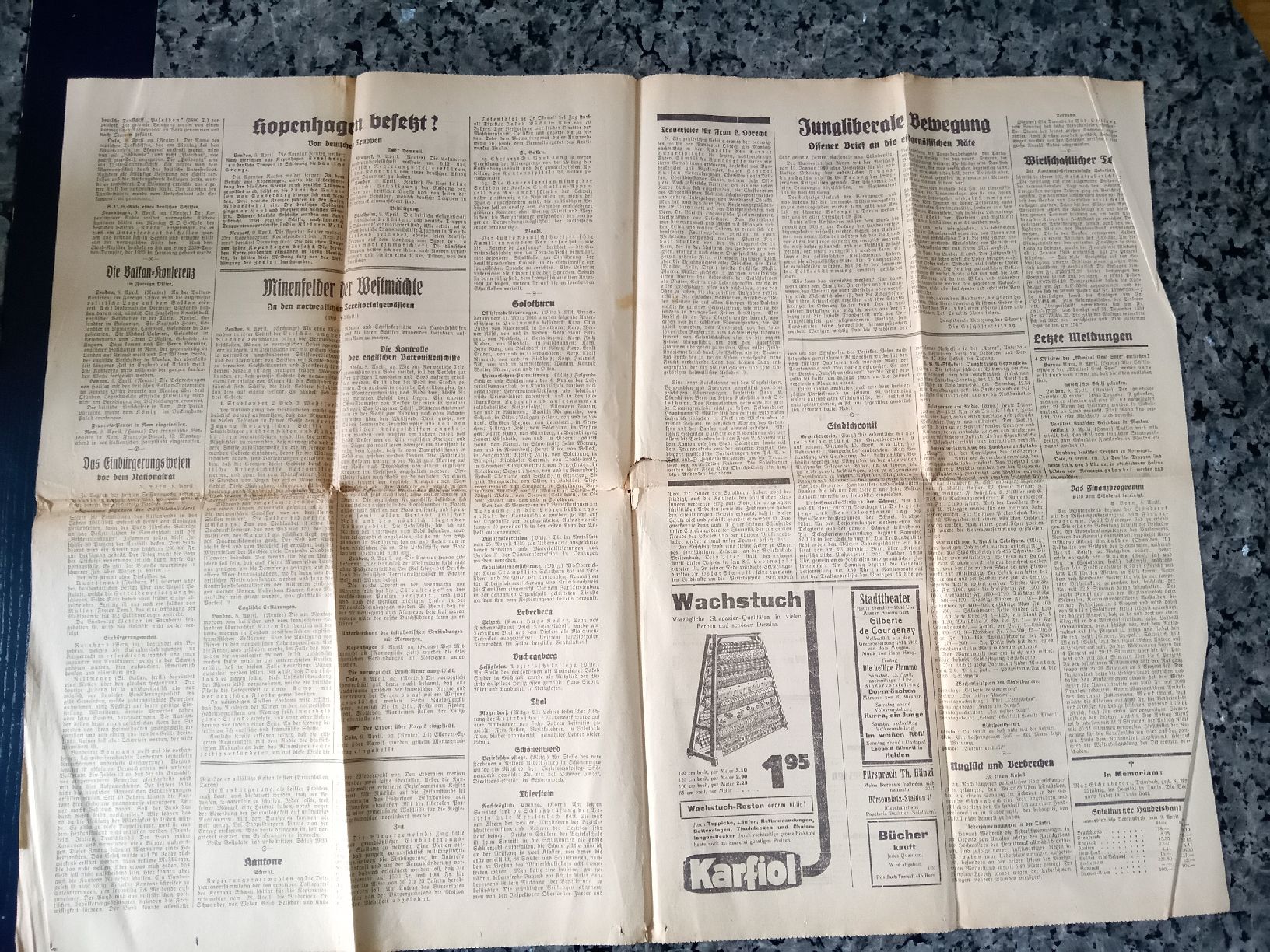 Riviste & Magazine: Solothurner Zeitung 9. April. 1940 – Usato da Hägendorf venduto da Yahuhu01 2