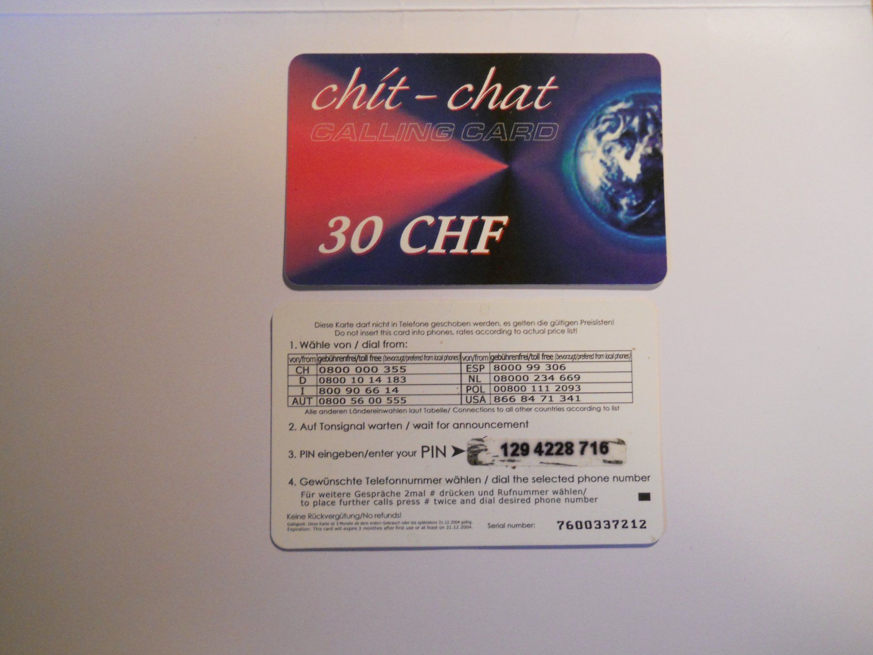 Cartes de téléphone: Chit-Chat Calling Card 30 CHF – D'occasion à Boningen par FrediP
