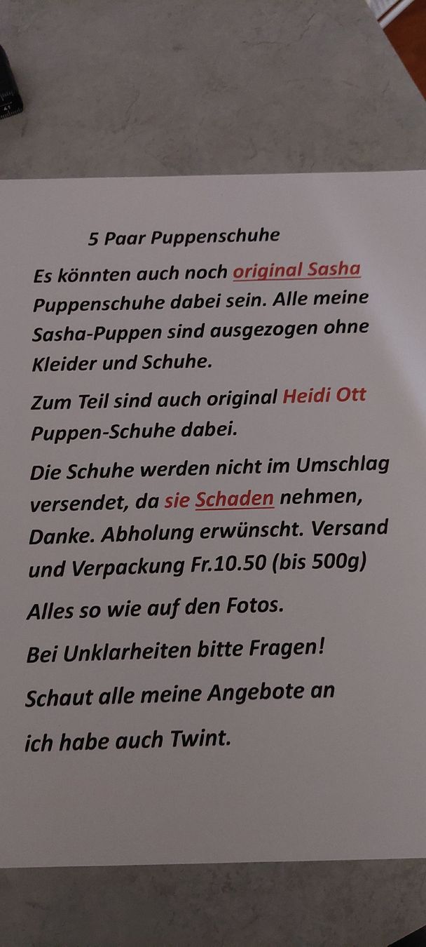 Sasha Morgenthaler Bambole: 5Paar Puppenschuhe H.Ott evt.SASHA – Usato da Muri AG venduto da nindo1 8