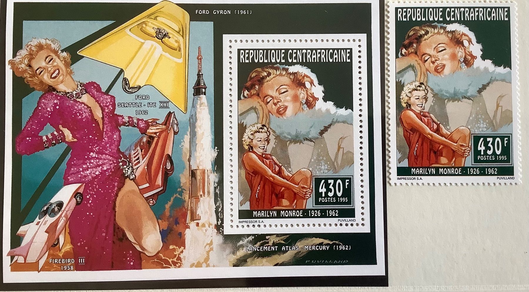 Alle Briefmarken: 1995 -Zentralafrika Marilyn Monroe Block **+ Einzel ** – Neu (gemäss Beschreibung) aus Liestal von Skunk02