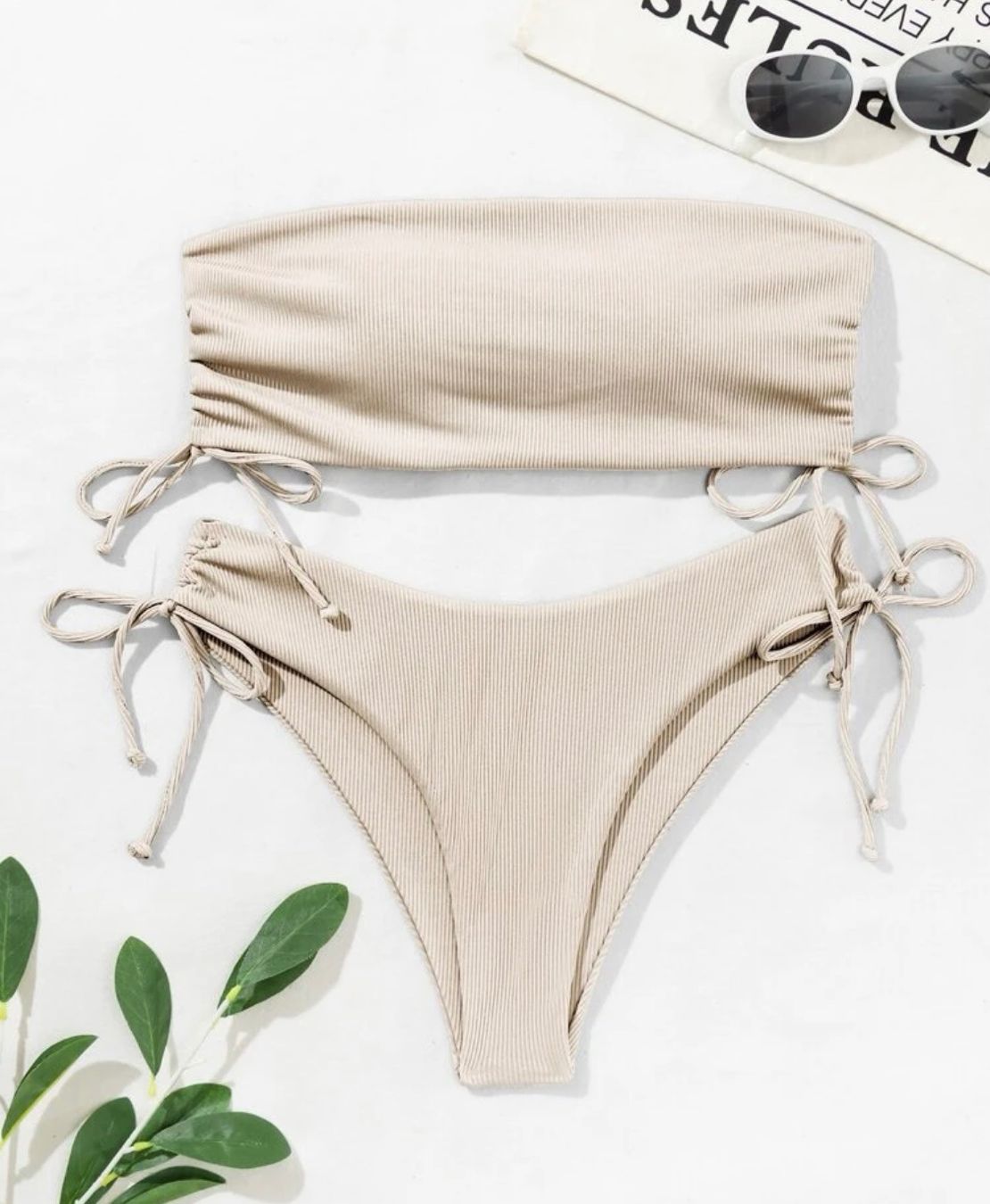 Costumi da bagno & Bikini: BANDEAU BIKINI BEIGE - GERIPPT - GRÖSSE L - NEU – Nuovo e nell'imballaggio originale da Buchs AG venduto da fischli610 4