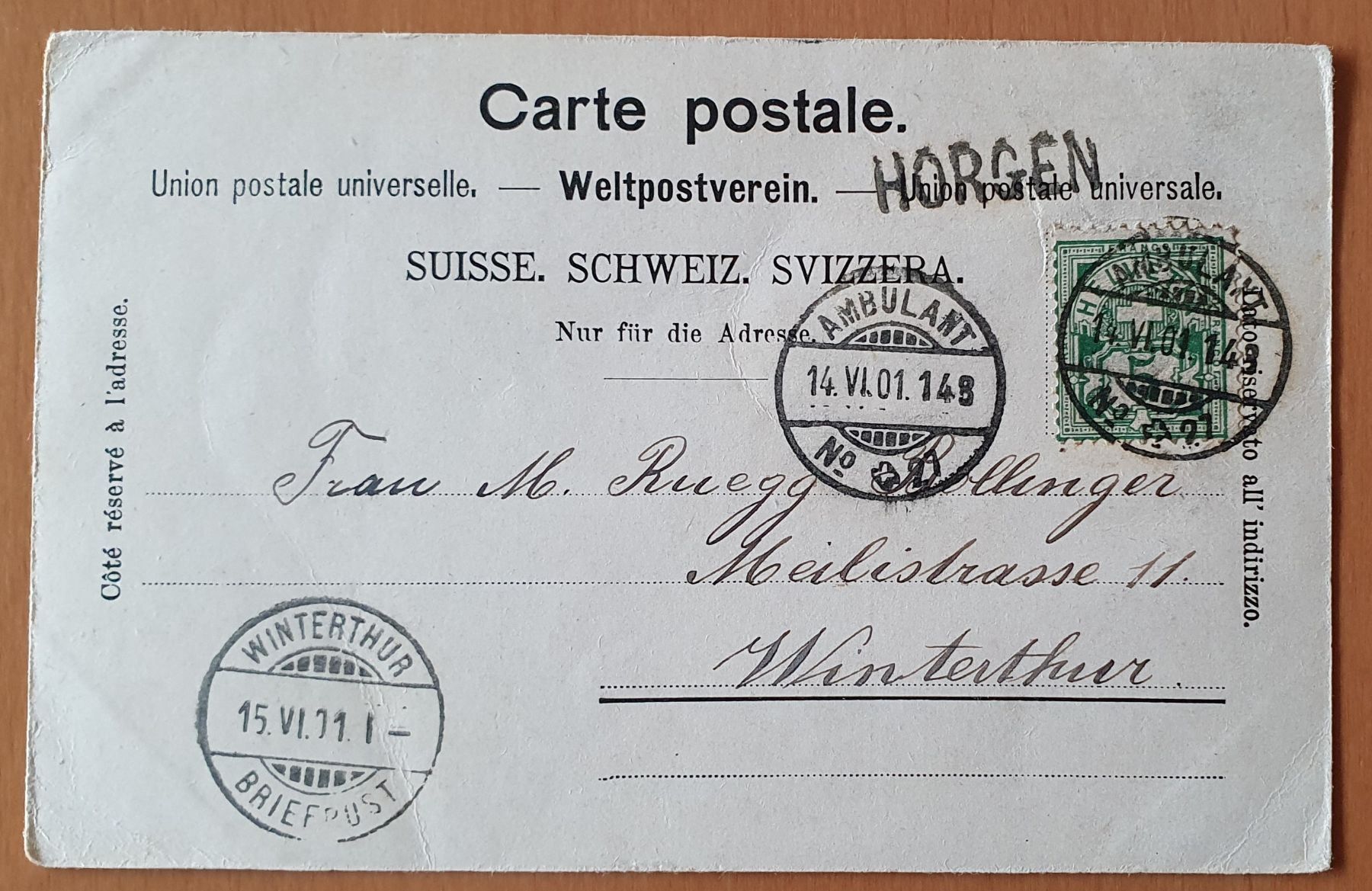 Ansichtskarten: Gruss aus Horgen 1901 – Gebraucht aus Kreuzlingen von Rschweiz1 1