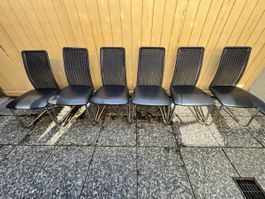 6 Stühle, Kunstleder, schwarz Metallgestell 