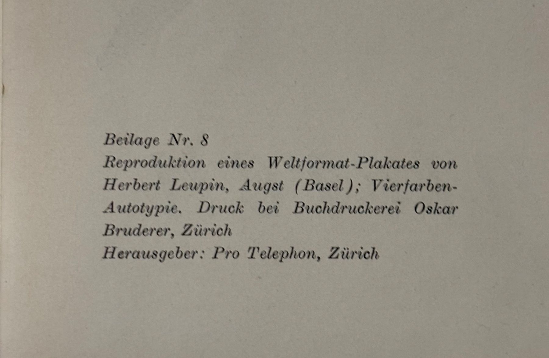 Grafica & Litografie: Herbert Leupin, Pro Telefon, Werbung, Vierfarben-Autotypie – Usato da Frauenfeld venduto da Merk52 1