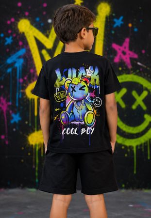 T-SHIRT NOIR ENFANT IMPRIMÉ OURS