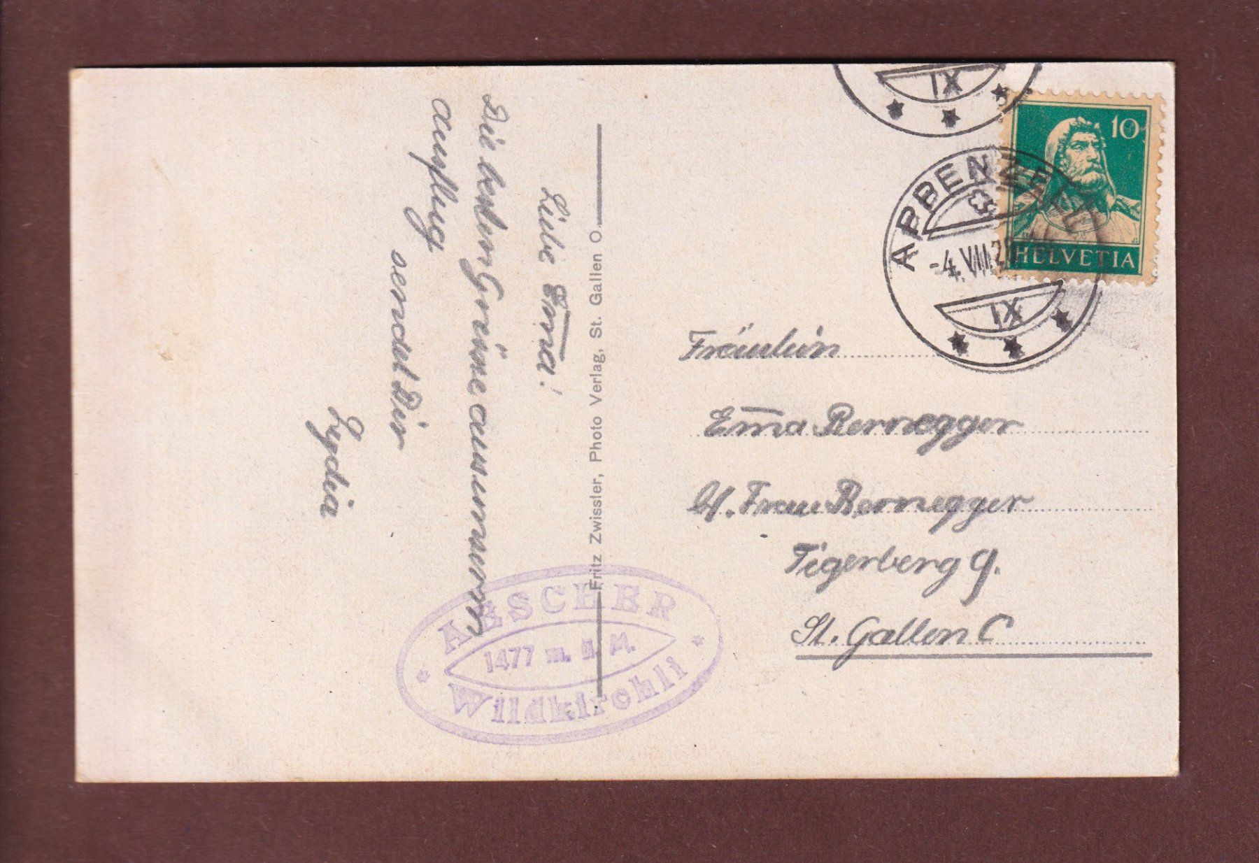 Cartoline postali: Aescher - WILDKIRCHLI - 1929 – Usato da Pully venduto da nicecards 1