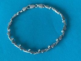 Armband silber herzblatt/streifen (925)