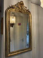 Antiker grosser Goldspiegel mit Schnitzerei, Vintage Shabby 