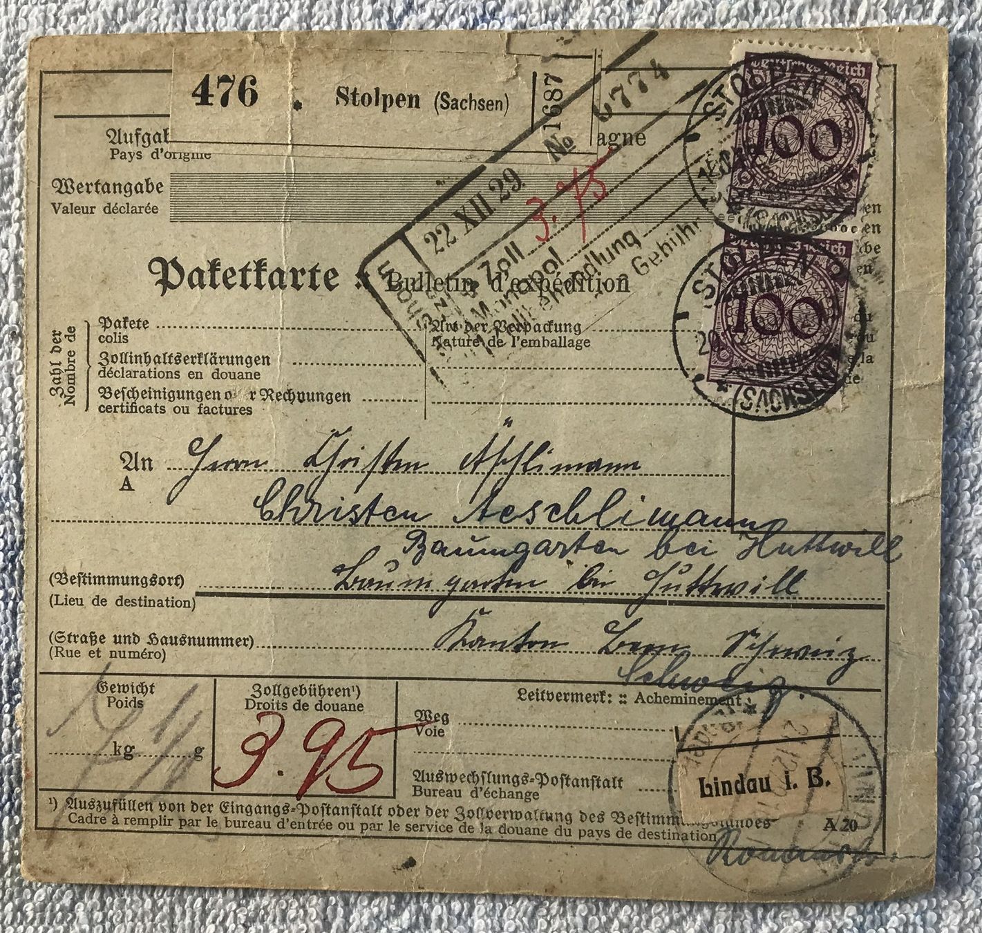 Tutti i francobolli: BELEG DEUTSCHLAND 1929 – Usato da Ostermundigen venduto da Kari1937