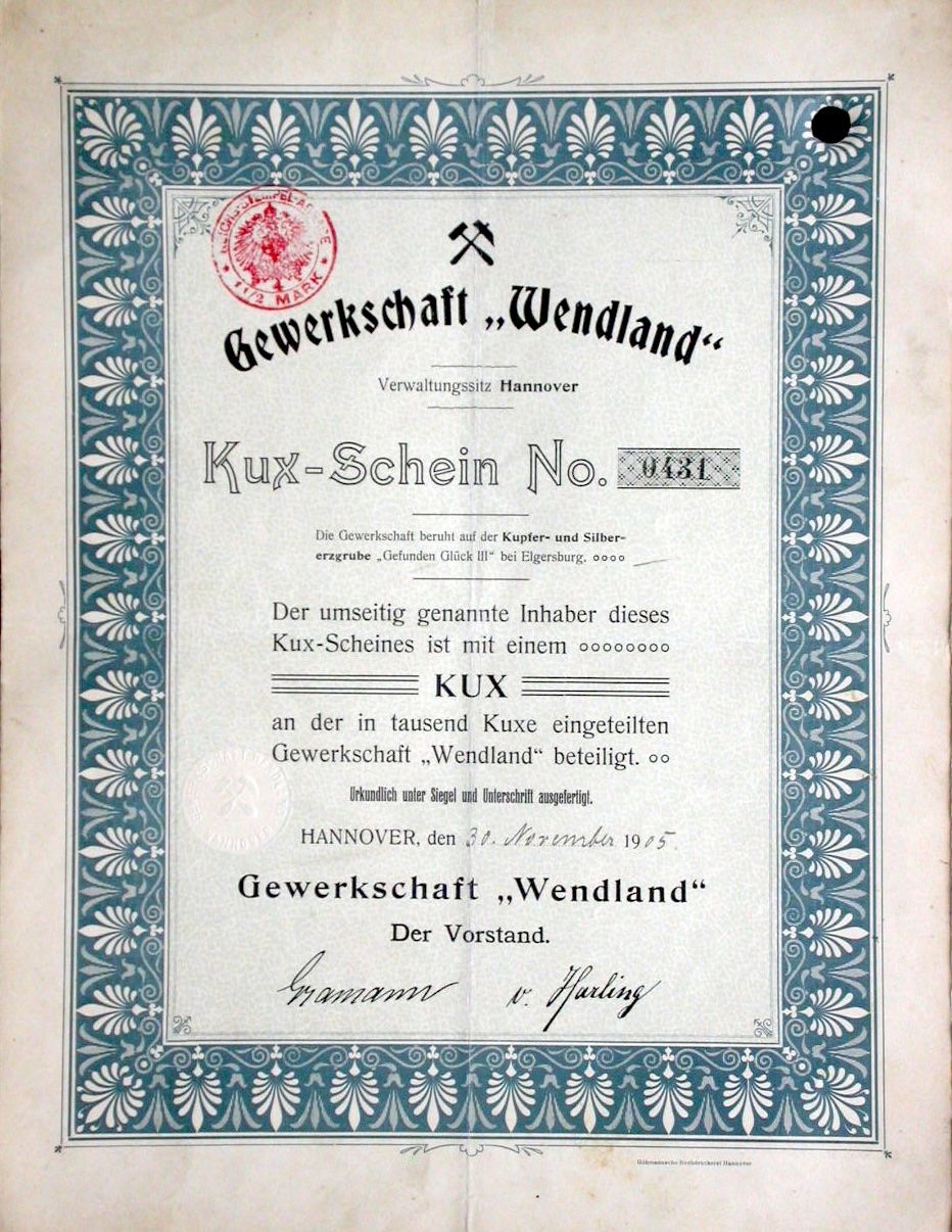 Documenti: Gewerkschaft Wendland, Hannover - 1905 – Usato da Solothurn venduto da Sgasche