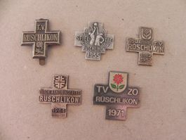 Medaille 5 Sport Abzeichen Brosche Rüschlikon ZH 1955 -1971