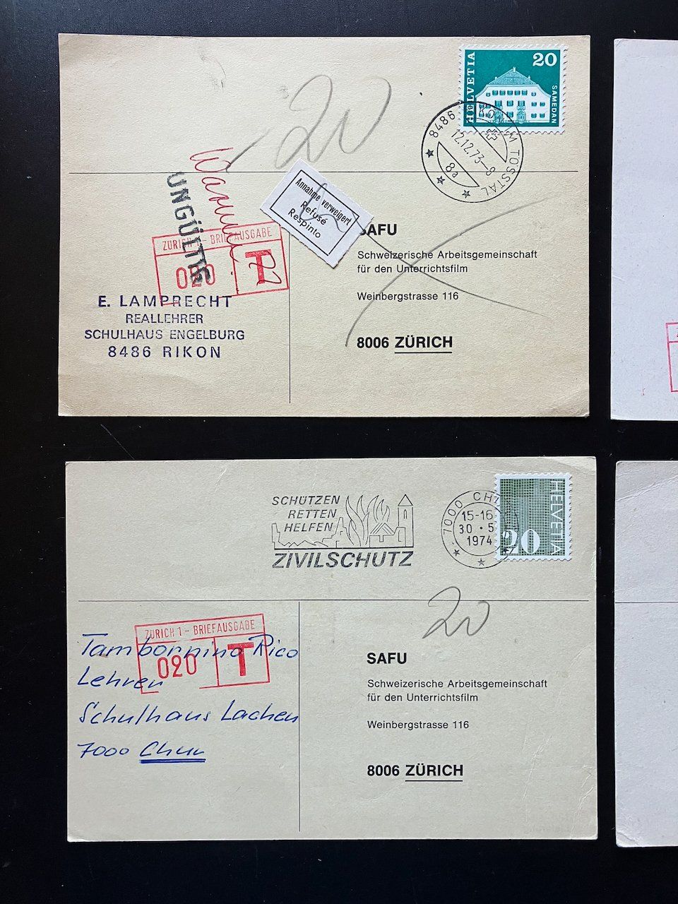 Alle Briefmarken: 6 Belege 1973-75 mit Aufkleber – Gebraucht aus Nesslau von zueri6 1