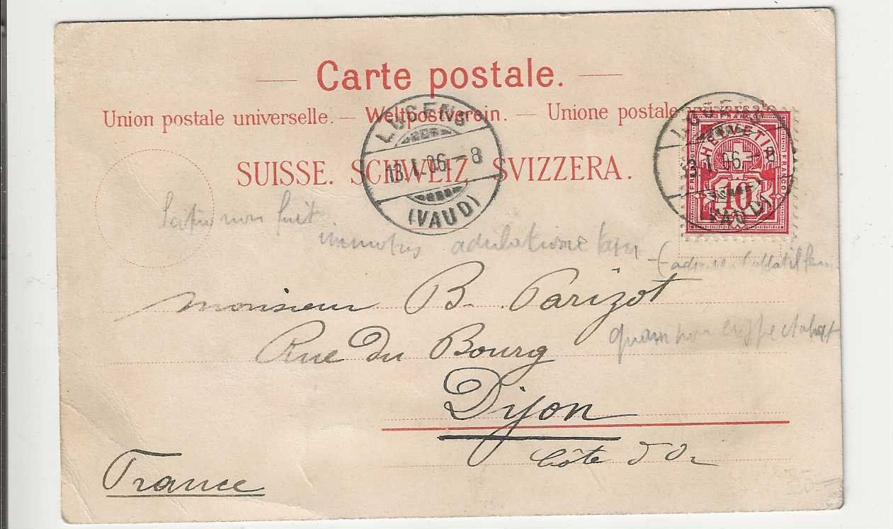 Cartoline postali: Lucens, Litho, 1906 – Usato da Spiez venduto da Niesen20 1