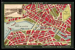 Genève, Plan de la ville et vue du Quai