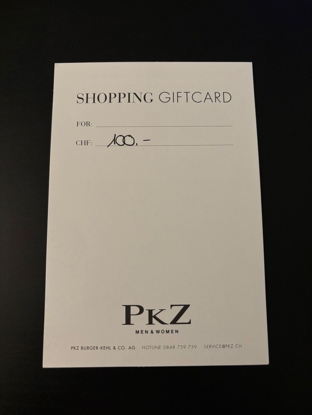 Gutscheine: PKZ Geschenkkarte CHF 100.- – Neu und originalverpackt aus Küsnacht ZH von Angoland 1
