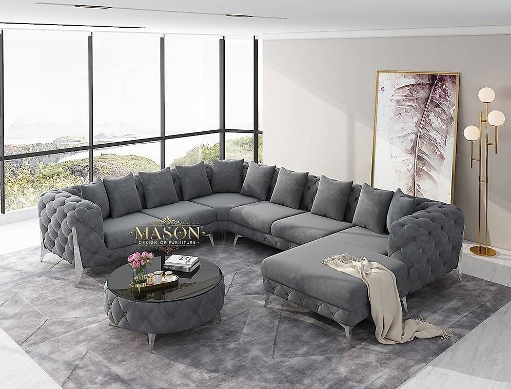 Divani: Sofa Wohnlandschaft U-Form Samt Grau AB LAGER – Nuovo e nell'imballaggio originale da Tägerwilen venduto da DealBlitz