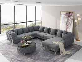 Sofa Wohnlandschaft U-Form Samt Grau AB LAGER