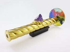 Messing Kaleidoskop mit schönem Amethyst Kristall verziert