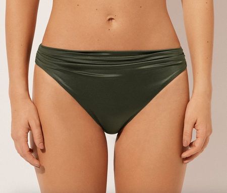 CALZEDONIA, Bikinihose, Shiny Satin Dunkelgrün, Gr. S