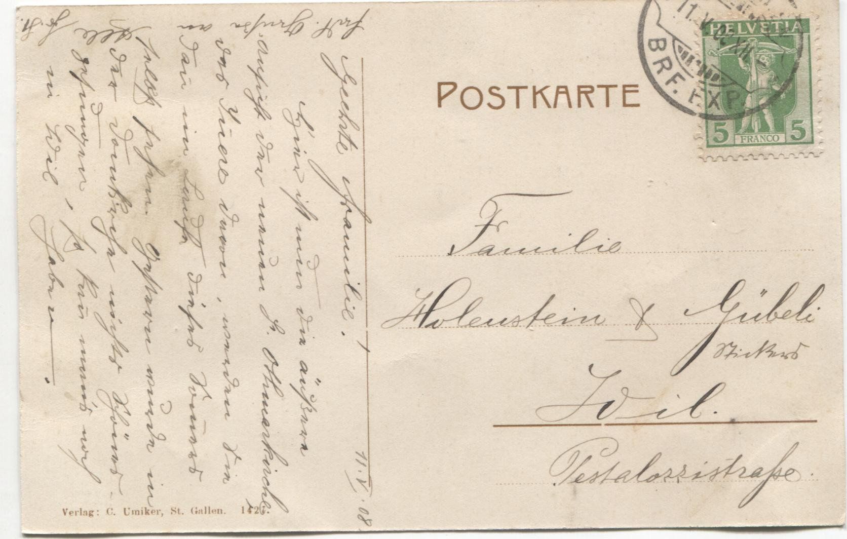 Cartoline postali: ST. GALLEN 1908 St. Otmarkirche – Usato da Wil SG venduto da Clanx 1