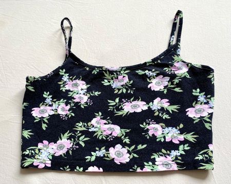 H&M Divided Crop Top Blumen Floral Boho Shirt Schwarz Gr. S
