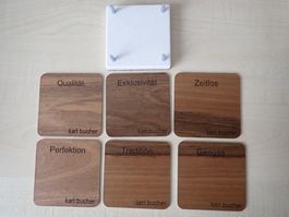 Untersetzer für  Gläser / Holzdecko auf Aluminium