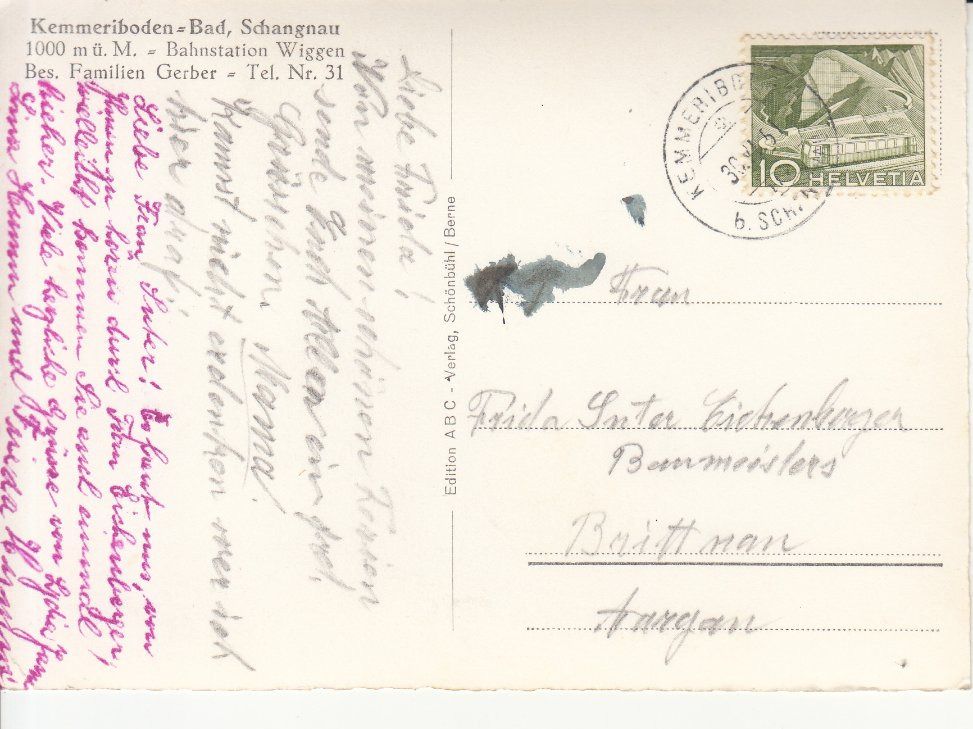 Ansichtskarten: Kemmeriboden-Bad 1951 – Gebraucht aus Bürglen TG von StampGraf 1