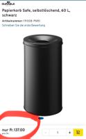 neuer Papierkorb Safe, selbstlöschend, 60 L, schwarz