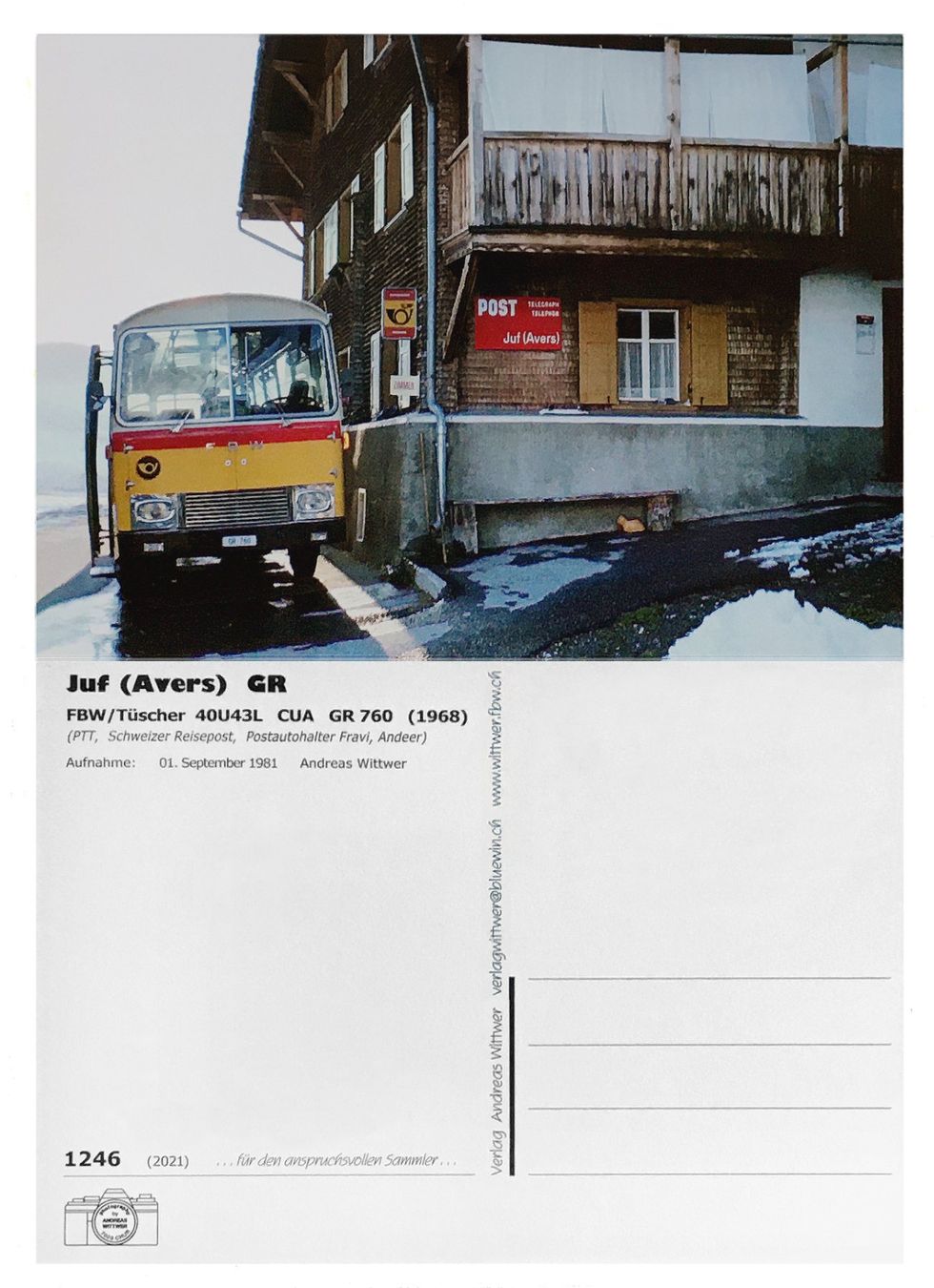 Cartoline postali: Juf Avers Andeer Val Ferrera Post PTT Postauto FBW 40U43L – Nuovo (secondo la descrizione) da Bern venduto da AWiBe