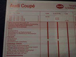 Prospekt Preisliste Ausstattung Audi Coupé 1993