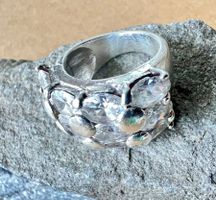 Silber 925  Bergkristall Cluster Ring / 12 Steine 13g