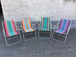 Gebrauchte 70er Jahre Campingstühle gestreift