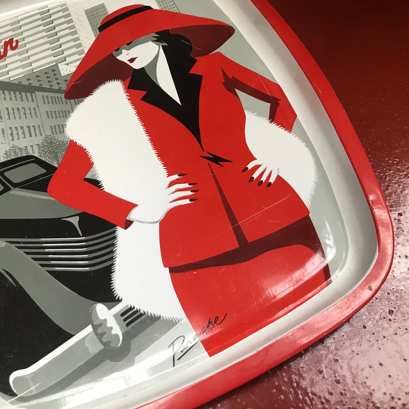 Piatti di portata: Rotes vintage Serviertablett aus Blech 90s – Usato da Basel venduto da jillybean 4