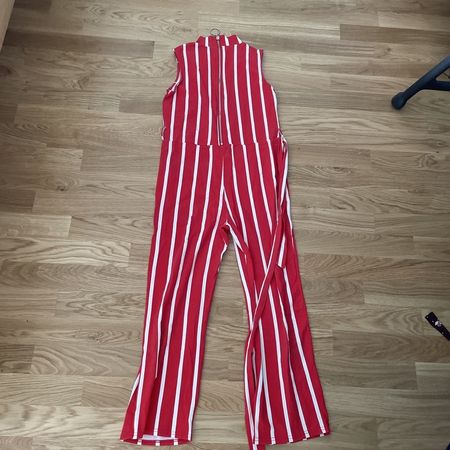 Red striped jumpsuit size S sleeveless