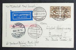 1929: DANZIG–BUCURESTI Karte per Zeppelin-Luftpost