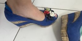 Vitty Shoes Keilabsatz blau Gr. 38 Sommer Schuhe neuw.